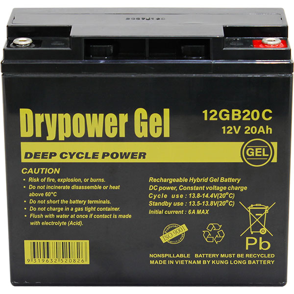 (image for) DRYPOWER 12GB20C MOBILITY SCOOTER GEL SEALED LEAD ACID BATTERY