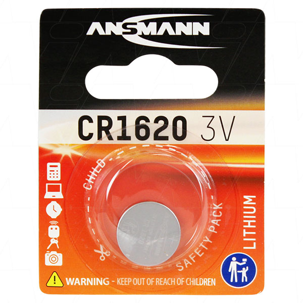 (image for) LITHIUM COIN CELL BUTTON BATTERY CR1620 ECR1620 CARD OF 5
