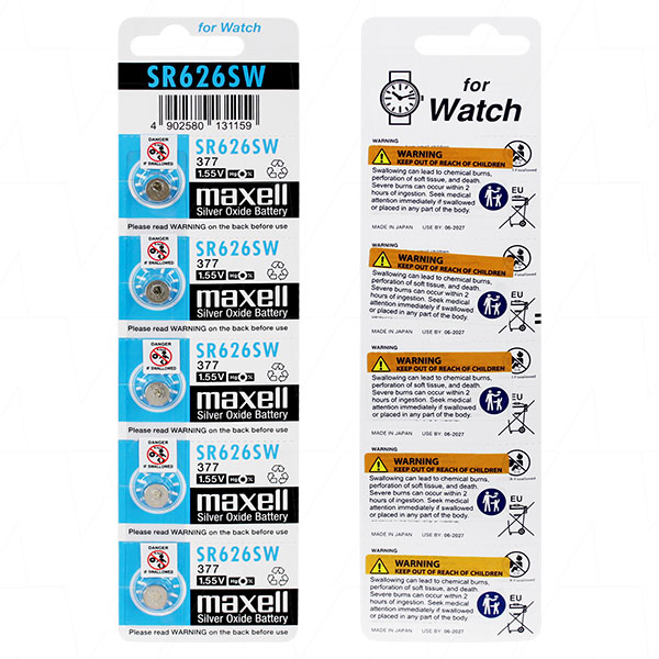 (image for) SR626SW 377 BUTTON REPLACEMENT BATTERY PACK 5 1.5V