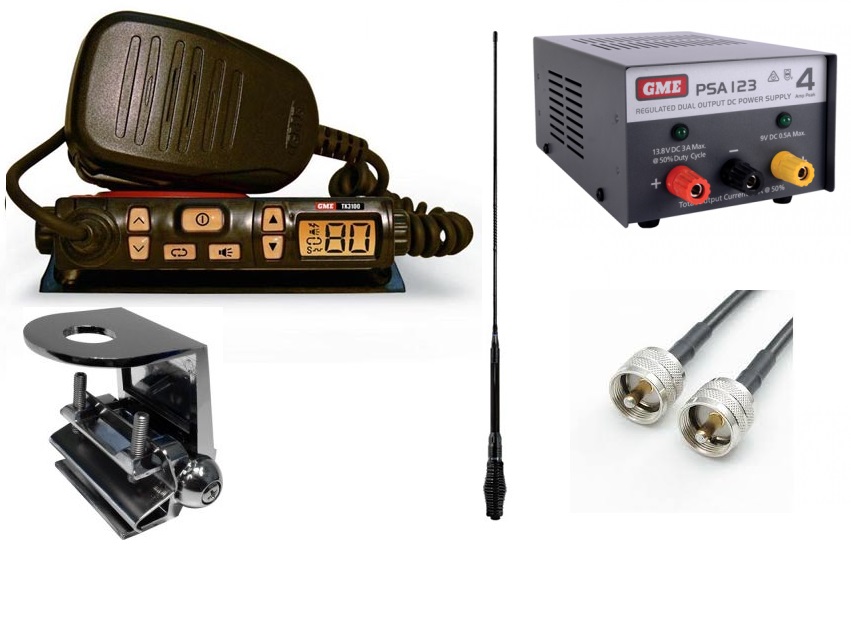 (image for) GME TX3100 UHF HOME BASE KIT AE4018BK1 PSA123 BRACKET 10M CABLE